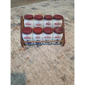 Vintage Frank Tea & Spice Co. Milk Glass Dutch Spice Set - Complete With Rack